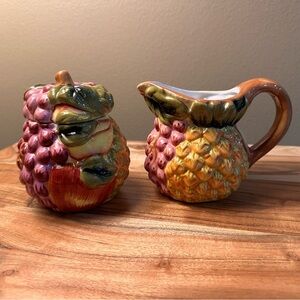 Baum Brothers Vibrant Colorful Fruit Ceramic Sugar and Creamer Set